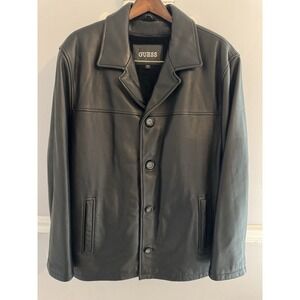 Guess Men's Pebble Grain Heavyweight Leather Zip Out Liner Jacket Black Large